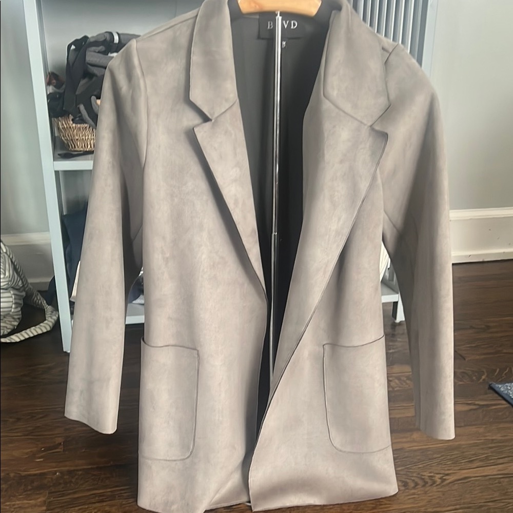 BLVD Faux- Gray Suede Blazer